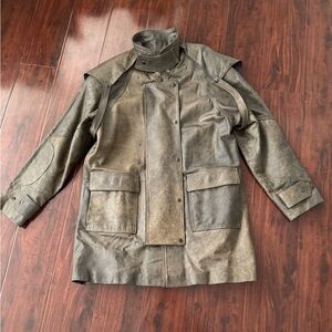 Fantasia Men's Distress Brown Genuine Leather Trench Coat